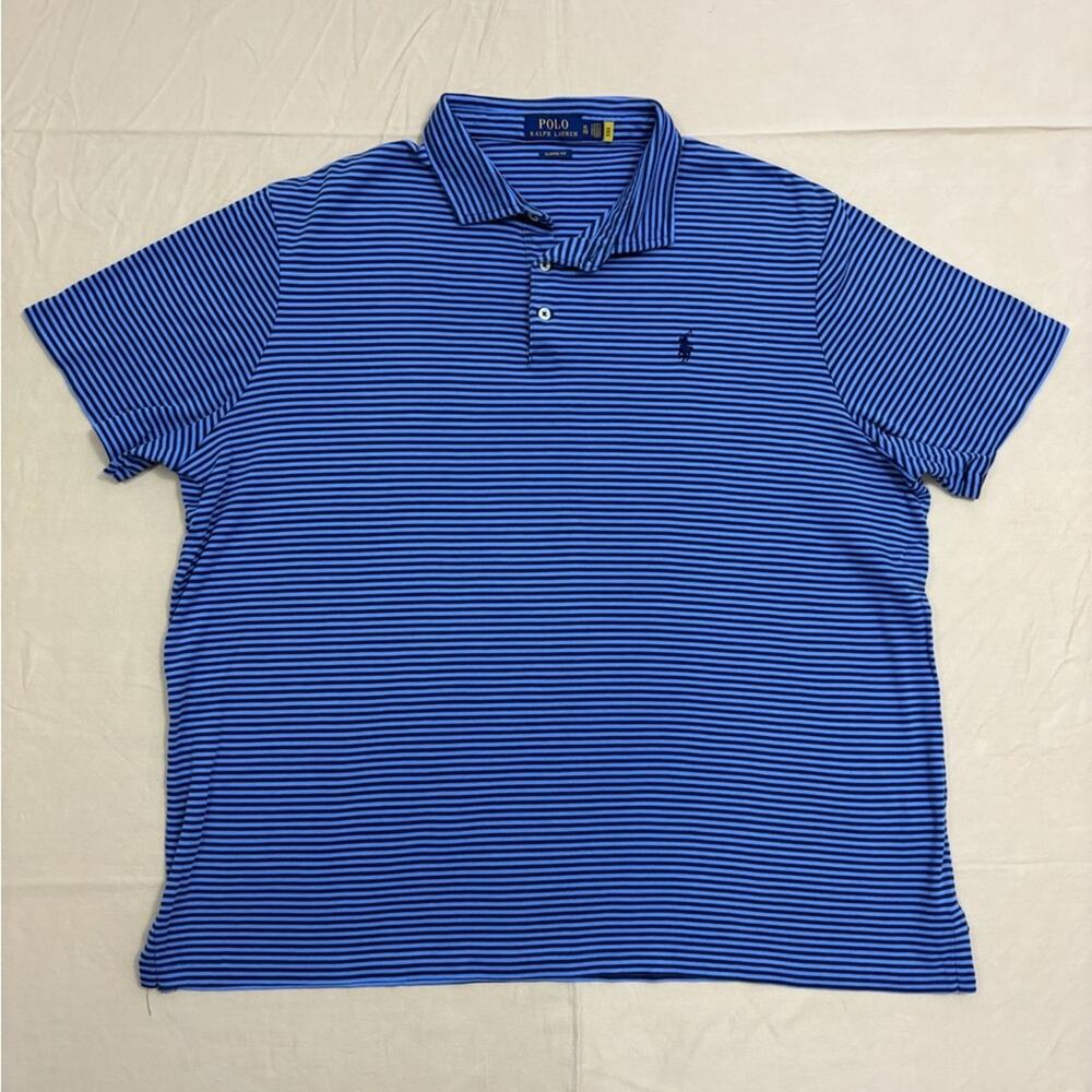 Polo Ralph Lauren Men’s Navy and Blue Striped Short Sleeve Polo Shirt Size XL